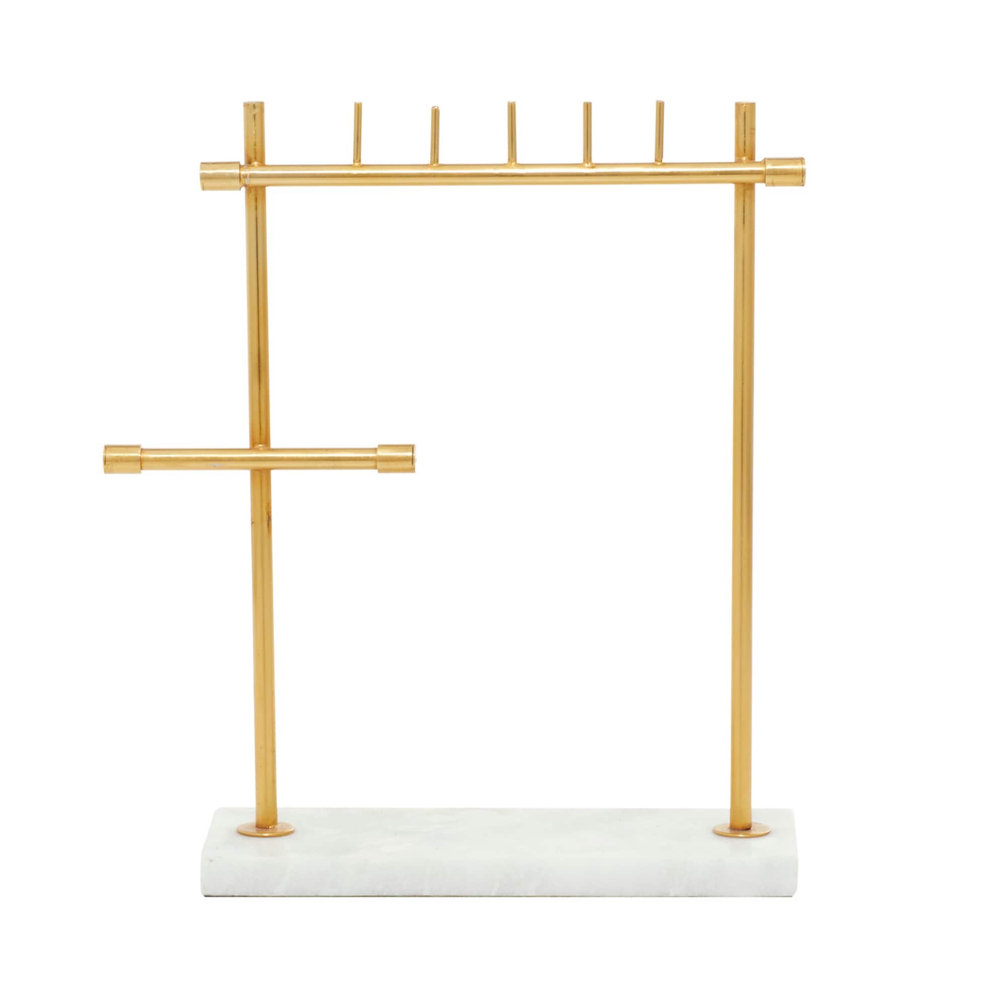 Gold Marble Modern Jewelry Stand, 13" x 12" x 4"
